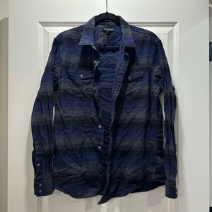 Treasure & Bond Blue/Black/Gray Striped Button-Up Flannel Shirt, Men’s L